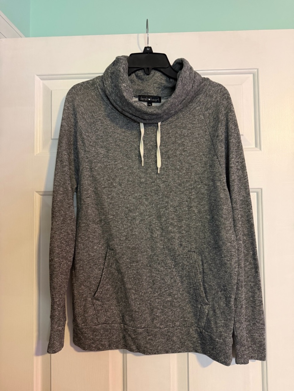 Derek Heart Women's Gray Cowl Neck Drawstring Sweatshirt